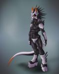 anthro armor fur male simple_background solo white_body white_fur gilgash gilgash_(character) felid mammal reptile scalie hi_res