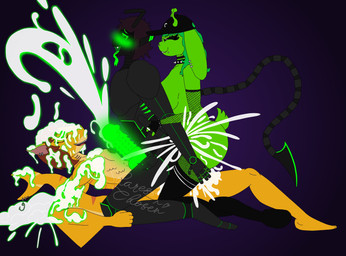 3_fingers 5_fingers abs ahegao alternative_fashion ambiguous_penetration antennae_(anatomy) anthro anthro_penetrating areola arm_grab armwear athletic athletic_anthro athletic_gynomorph athletic_intersex baseball_cap big_breasts big_penis bite biting_lip black_clothing black_eyes black_footwear black_legwear black_socks black_thigh_highs black_thigh_socks blade blush blush_lines blushing_profusely bodily_fluids bracelet breasts bridge_piercing brown_hair cheek_tuft choker clothing collar colored_cum cowgirl_position cum cum_drenched cum_drip cum_fountain cum_in_hair cum_inside cum_on_body cum_on_breasts cum_on_chest cum_on_ear cum_on_face cum_on_ground cum_on_leg cum_on_partner cum_on_tail cum_splatter cum_strand cum_while_penetrated cumshot digit_ring digitigrade dominant dominant_gynomorph dominant_intersex double_penetration dripping ear_piercing ejaculation excessive_cum excessive_genital_fluids eyelashes eyes_closed facial_piercing facial_tuft feet fin fin_piercing finger_ring fingers fishnet_armwear fishnet_clothing fishnet_legwear fishnet_stockings footwear from_front_position fur furgonomic_piercing furgonomics genital_fluids genitals gills glowing glowing_cum glowing_genitalia glowing_penis green_blush green_body green_cum green_eyes green_fur green_hair green_tongue grey_body group group_sex gynomorph gynomorph/male gynomorph_penetrating gynomorph_penetrating_male hair half-closed_eyes hands-free hat headgear headwear humanoid_feet hyper hyper_cum intersex intersex/male intersex_penetrating intersex_penetrating_male jewelry kneeling kneeling_bodyguard_position kneeling_sex knot knotted_penis legwear lip_piercing long_hair looking_pleasured lying machine male male_penetrated markings medial_ring messy_hair mostly_nude narrowed_eyes necklace nipple_dip nipples non-mammal_breasts non-mammal_nipples nose_piercing nose_ring on_back on_bottom on_top open_mouth orange_body orange_skin orgasm orgasm_face paws penetration penile_spines penis piercing plantigrade red_hair restrained ring_piercing sandwich_position screen screen_face sex sharp_teeth short_hair slightly_chubby slightly_chubby_anthro slightly_chubby_gynomorph slightly_chubby_intersex small_breasts smile smirk snakebite_piercing socks spiked_bracelet spiked_collar spikes spiral_pupils striped_body striped_markings striped_skin stripes tail tail_blade teeth thigh_highs thigh_socks tomboy tongue tongue_out tongue_showing trio tuft unusual_bodily_fluids unusual_cum unusual_genital_fluids wavy_hair weapon_tail sharess'_chosen gummy_(floofnoodle) robyn_(nightshad321) xena_glorpogleep alien aquatic fish humanoid lagomorph leporid mammal rabbit robot robot_humanoid shark terminyte 2025 absurd_res digital_drawing_(artwork) digital_media_(artwork) flat_colors hi_res watermark herm_(lore) trans_(lore) trans_woman_(lore)
