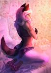 2019 absurd_res anthro biped breasts canid canine canis clothed clothing detailed_background digital_media_(artwork) eri-yo female fox hair hi_res huge_filesize kneeling mammal rinka_eya smile solo white_hair