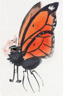 2_antennae 4_legs 4_wings ambiguous_gender antennae_(anatomy) arthropod_abdomen black_antennae black_body bodily_fluids crying eyes_closed eyespots flying markings monotone_body multi_wing multicolored_wings nude open_mouth orange_wings quadruped ruff side_view simple_background solo tears teeth tongue wings thekaygi disney hoppers_(disney) pixar titus_(hoppers) arthropod butterfly insect lepidopteran monarch_butterfly taur 2026 digital_media_(artwork) hi_res