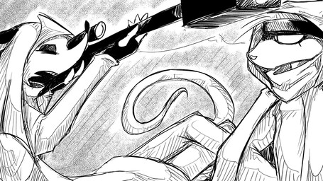 anthro cloak clothing crossed_legs crown duo female gun hair headgear kerchief long_hair looking_through_scope mountain ranged_weapon rifle sniper sniper_rifle tiara weapon dragonweirdo american_opossum domestic_ferret mammal marsupial mustelid musteline true_musteline weasel 16:9 hi_res monochrome widescreen