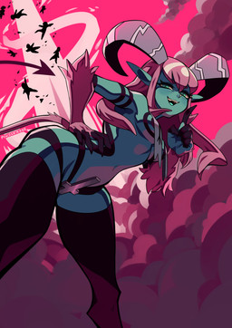 5_fingers ambiguous_gender biped breasts cross female fingers green_body green_skin group hair horn humanoid_pointy_ears inverted_cross open_mouth open_smile pointy_ears smile solo_focus spade_tail tail powderrune behemot_(blazemalefica) demon demon_humanoid horned_humanoid humanoid tailed_humanoid hi_res