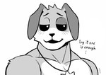 anthro blush creepy_face creepy_smile male muscular muscular_male smile solo text mumu202 mob_entertainment poppy_playtime smiling_critters dogday_(poppy_playtime) canid canine canis domestic_dog mammal monochrome