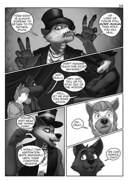 anthro bodypaint clothed clothed_anthro clothed_male clothing comic_panel curtains dialogue face_paint group hat headgear headwear jewelry magic_user male mid_transformation necklace ring speech_bubble storytelling top_hat torn_clothing torn_sleeves tribal tribal_jewelry tribal_necklace tribal_spellcaster trio witch_doctor alphasabre canid canine canis humanoid hybrid mammal wolf comic hi_res