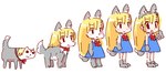 anthro blonde_hair blue_clothing blue_dress clothing dipstick_tail dress fake_ears female feral fur grey_body grey_fur hair markings multiple_angles red_ribbon simple_background tail tail_markings white_background white_face white_tail_tip young young_anthro young_female young_human young_humanoid utubo furry_scale futaba_channel akuma_gaoru animal_humanoid canid canid_humanoid canine canine_humanoid canis human humanoid mammal mammal_humanoid 2015