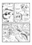 2012 apple applejack_(mlp) black_and_white blush bucket clothing comic container cowboy_hat cutie_mark dialogue digital_drawing_(artwork) digital_media_(artwork) duo earth_pony english_text equid equine feathered_wings feathers female fence feral flying food freckles friendship_is_magic fruit hasbro hat headgear headwear hi_res horse mammal monochrome my_little_pony mythological_creature mythological_equine mythology pegasus plant pony rainbow_dash_(mlp) rhk simple_background tail text tree white_background wings wood