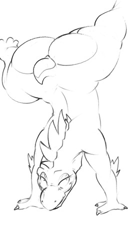 anthro big_butt bubble_butt butt eyeshadow handstand huge_butt looking_at_viewer makeup male nude smile solo mukihyena halo_(series) microsoft xbox_game_studios kiggy alien kig-yar ruuhtian scalie 9:16 digital_media_(artwork) hi_res monochrome