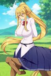 belt big_breasts blush bottomwear breasts clothing dress_shirt female furgonomic_bottomwear furgonomics hair hooves looking_at_viewer monster_girl_(genre) outside ponytail shirt skirt solo topwear lindaroze_(artist) european_mythology greek_mythology monster_musume mythology centorea_shianus_(monster_musume) centaur equid equid_taur humanoid_taur mammal mammal_taur taur 2:3 hi_res