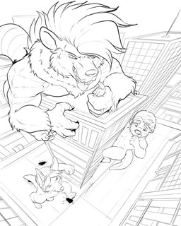 anthro building city city_destruction claws destruction feet fur group hair holding_micro macro macro_male male muscular nude_macro nude_male otter_tail outside public public_nudity skyscraper stomping tail teeth trio whiskers pandottermon macro_march toma_(pandottermon) canid canine fox mammal mustelid otter 2026 4:5 black_and_white hi_res monochrome