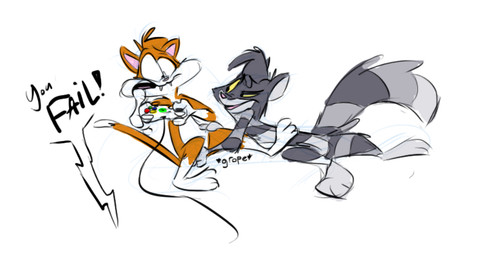 anthro controller duo fangs grope male male/male teeth ishoka cheshy_(duez) duez domestic_cat felid feline felis mammal 2009