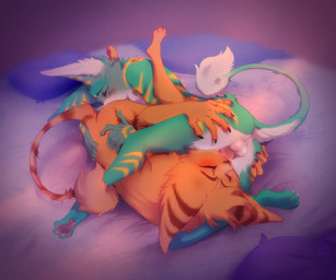 69_position anthro bed bodily_fluids claws duo fellatio furniture genitals lying lying_on_bed male male/male on_bed oral penile penis penis_in_mouth raised_tail saliva saliva_on_penis sex tail t-27_(sova) ratchet_and_clank sony_corporation sony_interactive_entertainment omich_(v1d2p3d) ratchet_(ratchet_and_clank) lombax mammal absurd_res hi_res