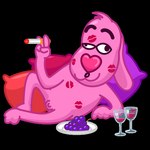 anthro container cup derp_eyes drinking_glass food fruit fur genitals glass glass_container glass_cup grape heart_nose heart_symbol kiss_mark looking_at_viewer male nude penis pillow pink_body pink_fur plant simple_background small_penis smile smoking solo telegram_sticker transparent_background wine_glass unknown_artist telegram lovehound canid canine canis domestic_dog mammal alpha_channel animated loop