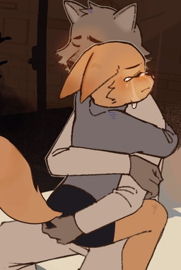 4_fingers anthro arm_around_back arms_around_shoulders black_bottomwear black_clothing black_skirt bodily_fluids bottomwear boyfriend/girlfriend canon_couple clothing comforting_another crying duo female female_on_top fingers fur furniture grey_body grey_clothing grey_fur grey_jacket grey_topwear hand_on_butt hug hugging_another jacket male male/female male_on_bottom on_bottom on_sofa on_top orange_body orange_fur pants sad sitting sitting_on_another sitting_on_hip sitting_on_sofa skirt sofa tears topwear white_bottomwear white_clothing white_jacket white_pants white_sofa white_topwear sukai_5 dreamworks the_bad_guys diane_foxington mr._wolf_(the_bad_guys) canid canine canis fox mammal north_american_gray_wolf red_fox true_fox wolf