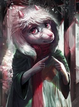 5_fingers clothed clothing detailed_background eyewear fingers fur glasses horn looking_at_viewer pink_eyes scarf solo standing whiskers white_body white_fur alaiaorax deltarune undertale_(series) ralsei bovid caprine darkner goat mammal 2021 digital_media_(artwork) hi_res