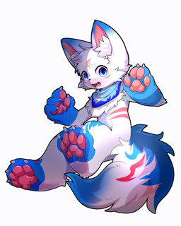 anthro big_eyes biped blue_body blue_eyes blue_fur blue_scarf cute_fangs fangs fur kemono looking_at_viewer male scarf slim_anthro slim_male solo teeth white_body white_fur hlg7777 canid canine fox mammal 2020 4:5 hi_res
