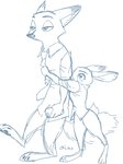 anthro barefoot bottomwear cellphone clothed clothing duo electronics feet fully_clothed fur half-closed_eyes holding_cellphone holding_object holding_phone hug hugging_another hugging_from_behind narrowed_eyes necktie pants phone shirt simple_background standing topwear white_background oimotomeru91 disney zootopia judy_hopps nick_wilde canid canine fox lagomorph leporid mammal rabbit red_fox true_fox 3:4 hi_res monochrome sketch