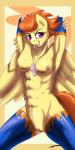 abs anthro anthrofied breasts clothing dog_tags feathered_wings feathers female genitals grin hair legwear looking_at_viewer nipples pussy smile solo wings gasmaskfox friendship_is_magic hasbro my_little_pony mythology blaze_(mlp) equid equine mammal mythological_creature mythological_equine pegasus 1:2 2017 absurd_res hi_res