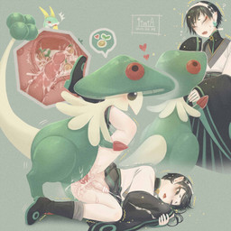 ahegao being_watched biped black_hair blush blush_lines bodily_fluids brown_eyes censor_bar censored_genitalia censored_penis cervical_penetration clothed clothing cum cum_in_uterus cum_inside cum_while_penetrated cumshot cutaway cute_fangs duo ejaculation erection eye_roll eyes_closed fangs fungus genital_fluids genitals green_body green_eyes grey_background hair hands-free heart_symbol humanoid_genitalia humanoid_penetrated humanoid_penis impregnation ineffective_censorship internal internal_vaginal intersex intersex/male intersex_humanoid intersex_penetrated interspecies leg_glider_position long_hair looking_at_another looking_at_partner looking_pleasured lying male male_penetrating male_penetrating_intersex male_penetrating_maleherm maleherm maleherm/male maleherm_humanoid maleherm_impregnation maleherm_penetrated multicolored_body mushroom_cap on_side open_mouth orgasm partially_clothed penetration penile penile_penetration penis penis_in_vagina pink_penis pointy_ears pokephilia question_mark raised_leg seed sex simple_background speech_bubble tail tan_body tan_penis tan_skin tapering_penis teeth two_tone_body uterus vaginal vaginal_orgasm vaginal_penetration iimia nintendo pokemon breloom elemental_creature fungi_fauna generation_3_pokemon generation_5_pokemon humanoid pokemon_(species) serperior 1:1 2026 censored comic dated digital_drawing_(artwork) digital_media_(artwork) hi_res japanese_description signature