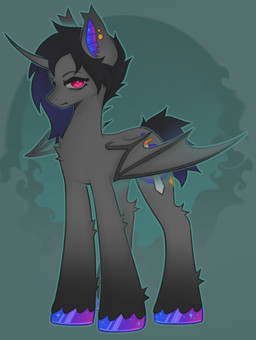 ambiguous_gender blue_hair blue_hooves brown_body brown_fur feral fur hair hooves pink_eyes solo sparkles sparkling_hooves m1ss1ngtexture art_fight hasbro my_little_pony fan_character bat_pony equid mammal 2025 full-length_portrait hi_res portrait