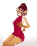 anthro breast_grab breasts clothing curled_hair female grabbing_both_breasts hair hand_on_breast hand_on_own_breast red_clothing red_hair solo sweater topwear aceshellshocked deer mammal 4:5 absurd_res hi_res