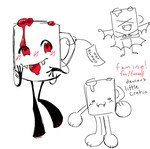 4_fingers ambiguous_gender anthro blood bodily_fluids container cup devious fangs fingers mug neopronouns pawpads paws solo teeth vampire_costume goinky object_shows famine_(goinky) animate_inanimate vampire