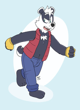 3_toes 4_fingers anthro barefoot black_body black_fur blue_bottomwear blue_clothing blue_eyes blue_jeans blue_pants bottomwear chest_tuft clothed clothing denim denim_bottomwear denim_clothing fangs feet fingerless_gloves fingers fur gloves handwear jeans male open_clothing open_mouth open_topwear open_vest pants red_clothing red_topwear red_vest solo tail teeth toes tongue topwear tuft vest whiskers white_body white_fur yellow_clothing yellow_fingerless_gloves yellow_gloves yellow_handwear manchotchaud bradley_the_badger_(game) bradley_(bradley_the_badger) badger mammal mustelid musteline 2025 dated hi_res signature