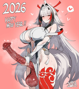 animal_genitalia animal_genitalia_on_humanoid animal_penis balls big_balls big_breasts big_penis bodily_fluids breasts clothed clothing darkened_balls darkened_genitalia darkened_penis dress ears_down emanata equine_genitalia equine_penis erection flared_penis genitals glistening glistening_balls glistening_genitalia glistening_penis gynomorph hair hand_on_penis heart_reaction heart_symbol holding_penis holidays intersex leg_tattoo long_hair long_penis masturbation musk no_underwear penile penile_masturbation penis pink_background pivoted_ears red_balls red_eyes red_penis saggy_balls scrotum_flap shaft_divide shaking simple_background smile smiling_at_viewer solo speech_bubble sweat sweaty_body sweaty_skin tail tattoo text thick_thighs throbbing throbbing_penis trembling vein veiny_balls veiny_penis white_clothing white_dress white_hair wide_hips xipa_(artist) chinese_zodiac mihoyo new_year new_year_2026 year_of_the_horse zenless_zone_zero ye_shunguang akhal_teke animal_humanoid equid equid_humanoid equine equine_humanoid horse_humanoid humanoid mammal mammal_humanoid thiren 2026 absurd_res dated digital_drawing_(artwork) digital_media_(artwork) english_text hi_res watermark