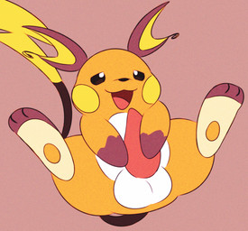 balls belly feet feral genitals male masturbation open_mouth orange_body paws penis pink_background simple_background solo tail two-handed_masturbation white_belly yellow_cheeks mincheeto nintendo pokemon generation_1_pokemon pokemon_(species) raichu hi_res