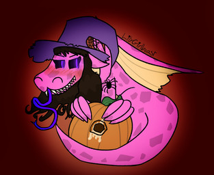 abstract_background blush blushing_profusely bodily_fluids brown_hair claws clothing cum cum_in_food cum_in_pumpkin cum_inside_pumpkin dark_sclera female feral food fruit genital_fluids glowing glowing_eyes hair hat headgear headwear holidays implied_orgasm long_tongue membrane_(anatomy) pink_body pink_scales plant prehensile_tongue pumpkin purple_eyes purple_tongue purple_witch_hat scales sharp_teeth teeth tongue torn_clothing torn_hat torn_headwear witch_hat yellow_membrane yellow_underbelly lilygirlbeast halloween mythology lily_(dragon)_(lilygirlbeast) arachnid arthropod dragon mythological_creature mythological_scalie scalie spider trans_(lore) trans_woman_(lore)