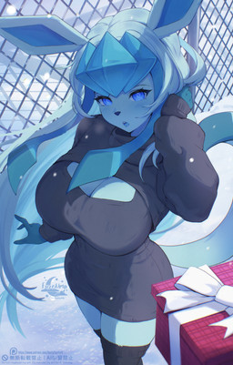 anthro anthrofied biped breasts clothed clothed_anthro clothed_female clothing female fingers front_view fur hair looking_at_viewer pokemorph solo standing tail teeth tongue fleet-foot nintendo pokemon eeveelution generation_4_pokemon glaceon pokemon_(species) 2025 digital_drawing_(artwork) digital_media_(artwork) hi_res