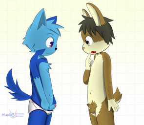 anthro balls blue_body blue_eyes blue_fur brown_body brown_fur clothed clothing duo foreskin fur genitals humanoid_genitalia humanoid_penis looking_at_genitalia looking_at_penis male male/male nude open_mouth partially_clothed penis sexual_exploration shota show_me_yours tail thinking thoughtful_expression underwear underwear_down young young_anthro young_male young_on_young hazumazu haziq_(hazumazu) domestic_cat felid feline felis lagomorph leporid mammal rabbit 2015