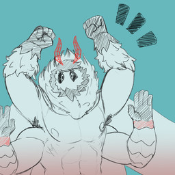 4_arms abs antennae_(anatomy) anthro armpit_hair barazoku beard black_body body_hair cheering facial_hair green_body male multi_arm multi_limb muscular muscular_anthro muscular_male neck_tuft nipples pecs red_body solo tuft turquoise_body wings zordykeaboo home_zomewhere_else mothoc arthropod insect lepidopteran moth 1:1 hi_res spanish_description