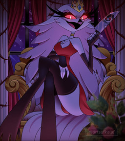 anthro breasts clothing crossed_legs dress duo female knife legwear male reflection solo stockings thong underwear worried_look artsofkaye hellaverse helluva_boss stella_(helluva_boss) stolas_(helluva_boss) avian bird demon owl owl_demon hi_res