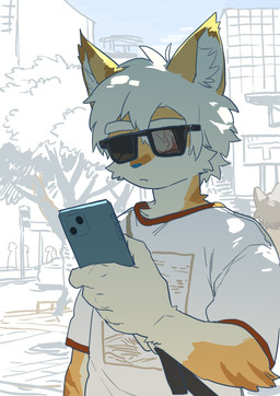 anal anal_penetration anthro balls cellphone clothing electronics eyewear fur genitals hair holding_cellphone holding_object holding_phone male male/male orange_body orange_fur penetration penis phone public reflection reflection_in_glasses solo_focus sunglasses topwear white_body white_fur white_hair milkybot hu_ku_li_(milkybot) domestic_cat felid feline felis mammal hi_res