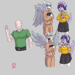 3_horns 5_fingers accessory amber_eyes anthro bald bottomwear braces bulging_eyes clothing ear_piercing ear_ring eyewear facial_horn feathered_wings feathers female fingers glasses grey_body grey_hair grey_scales group hair hair_accessory hairband hoodie horn jock light-skinned_male light_body light_skin long_hair long_tail male multi_horn nerd nose_horn pants piercing purple_body purple_eyes purple_hair purple_scales ring_piercing round_glasses scales short_tail skirt sweater sweatpants tail topwear trio wings yellow_clothing yellow_sweater yellow_topwear yoshikage_anon cavemanon_studios goodbye_volcano_high ko_op_(game_developer) snoot_game anon_(snoot_game) fang_(gvh) trish_(gvh) arthropod caterpillar ceratopsian ceratopsid chasmosaurine dinosaur human insect larva mammal marginocephalian ornithischian prehistoric_species pterosaur reptile scalie triceratops 2025 absurd_res hi_res watermark
