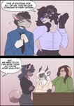 4_toes 5_fingers anthro antlers clothing dialogue ears_back eye_contact eyewear feet female fingers glasses group horn licking licking_lips looking_at_another male necktie nervous nervous_smile office_lady pivoted_ears shirt speech_bubble text toes tongue tongue_out topwear rinkhet francis_misztalski laila_(notasaint) lyn_(notasaint) canid canine canis deer domestic_cat domestic_dog felid feline felis mammal 2018 comic english_text hi_res