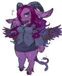 anthro blue_eyes bovid_horn breasts caprine_horn clothed clothing feathered_wings feathers female fur grin hair horn kemono living_tail purple_body purple_fur purple_hair ram_horn school_uniform smile snake_tail solo tail uniform unusual_anatomy unusual_tail wings kishibe baphomet_(deity) bovid caprine caprine_demon deity demon goat_demon mammal reptile scalie sheep_demon snake