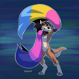 anthro bisexual_pride_colors fighting_pose lgbt_pride male navel pansexual_pride_colors pose pride_colors punch solo teeth_showing text rinzy lgbt_pride_month acid_(occultic_acid) canid canine canis mammal red_wolf wolf 1:1 2024 artist_name better_version_at_source colored digital_drawing_(artwork) digital_media_(artwork) signature nonbinary_(lore)