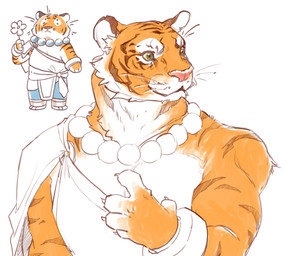 anthro bracelet chibi clothed clothing collar fur green_eyes jewelry male orange_body orange_fur simple_background solo toga white_background magedon dungeons_and_dragons hasbro wizards_of_the_coast felid mammal pantherine tiger digital_drawing_(artwork) digital_media_(artwork) hi_res multiple_images