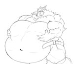 2013 anthro anthrofied belly belt big_belly big_muscles bottomwear clothing eeveelution eyes_closed eyewear fur generation_1_pokemon goggles hands_on_belly hands_on_own_belly holding_belly huge_belly huge_muscles hyper hyper_belly hyper_muscles jolteon male monochrome musclegut muscular muscular_anthro muscular_male navel nintendo pants pokemon pokemon_(species) sachiel_666 sketch solo tongue tongue_out