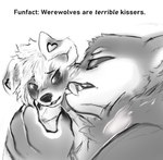 anthro big_fangs biped black_eyes countershade_fur countershading duo fangs floppy_ears fur grey_body grey_fur heart_hole kissing kissing_cheek male size_difference teeth white_body white_countershading white_fur simple_nicks mythology canid canine canis domestic_dog mammal mythological_canine mythological_creature were werecanid werecanine werewolf 2024