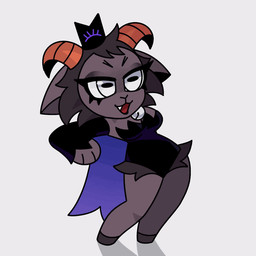 anthro bell bell_collar black_eyes black_hair cape choker cloak clothing collar crown ears_down eyes_closed female grey_body hair headgear hip_thrust horizontal_pupils horn jewelry leotard necklace open_mouth pivoted_ears pupils sharp_teeth solo teeth thrusting_backward thrusting_forward tongue tongue_out krinjuicy cult_of_the_lamb massive_monster_(studio) goat_(cult_of_the_lamb) bovid caprine goat mammal 1:1 animated colored