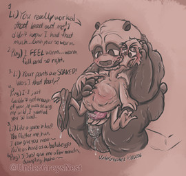 after_sex anthro balls beak bed belly belly_overhang big_belly big_butt blush bodily_fluids brown_background butt cheek_tuft claws crows_feet cum cum_drip cum_inflation cum_inside cum_on_balls cum_on_pants cum_on_penis dialogue digitigrade dripping duo erection facial_tuft feather_hands feathered_wings feathers feet finger_claws flaccid fluffy foreskin furniture genital_fluids genitals half-closed_eyes hand_holding hand_on_hand hand_on_leg holding_head humanoid_genitalia humanoid_penis inflation leaking_cum long_neck looking_at_another looking_at_partner looking_at_self male male/male motion_lines narrowed_eyes on_bed on_lap overweight overweight_male pants_on_leg penis resting_on_partner romantic romantic_couple simple_background sitting sitting_on_bed sitting_on_lap size_difference tail tail_feathers talons tapering_penis text toes tuft wings undergreysnest dreamworks kung_fu_panda li_shan_(kung_fu_panda) mr._ping anatid anseriform anserine avian bear bird giant_panda goose mammal dated english_text monochrome signature watermark