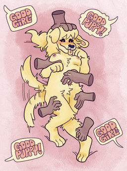 anthro areola breasts disembodied_hand female female_anthro fluffy group headpat lying nipples nude nude_anthro nude_female on_back paws petting_body smile solo_focus speech_bubble tail tail_motion tailwag text tongue tongue_out halours jenny_(chongoblog) bird_dog canid canine canis domestic_dog golden_retriever hunting_dog mammal retriever 2025 colored english_text hi_res trans_(lore)