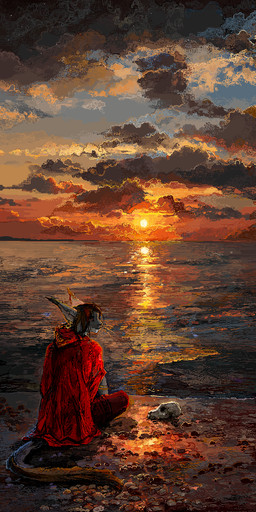 anthro bone cape clothing detailed_background landscape male moon skull sky solo star starry_sky sunset jeffusherb felid feline mammal hi_res