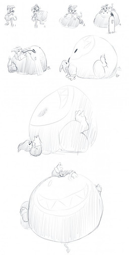 belly big_belly hose hose_inflation huge_belly hyper hyper_belly inflation simple_background solo white_background saphiros bandai_namco digimon digimon_(species) impmon 2011 hi_res sketch
