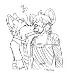 2024 aliasing anthro anthro_on_anthro arm_around_shoulders arm_around_waist black_and_white blush blush_lines canid canine canon_x_oc clothed clothing cloudpie collared_shirt conditional_dnp digital_drawing_(artwork) digital_media_(artwork) disney duo eyes_closed femboy fox fur hair hand_on_another's_hip hand_on_another's_shoulder hand_on_hip hand_on_shoulder heart_symbol hyena kissing_cheek looking_at_another looking_at_partner low_res male male/male male_anthro mammal markings monochrome necktie nick_wilde one_eye_closed open_mouth open_smile red_fox romantic romantic_couple simple_background sketch smile snout spots spotted_body spotted_fur spotted_hyena teeth tongue trans_(lore) trans_woman_(lore) true_fox white_background zootopia