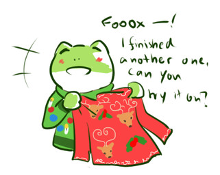 anthro blush christmas_clothing christmas_decorations christmas_lights christmas_sweater christmas_topwear clothing eyes_closed green_body green_clothing green_skin green_sweater green_topwear holidays holly_(plant) male motion_lines open_mouth pattern_clothing pattern_sweater pattern_topwear plant red_clothing red_sweater red_topwear simple_background solo sweater text topwear white_background slippy_o'donnell christmas nintendo star_fox slippy_toad amphibian deer frog mammal new_world_deer reindeer english_text low_res