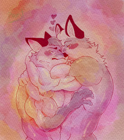 anthro barazoku blush duo hug hugging_another kissing kissing_cheek looking_at_another looking_down male male/male muscular muscular_anthro muscular_male uncomfortable whiskers pinumontbalou echo_(series) echo_project the_smoke_room jim_sterling_(the_smoke_room) murdoch_byrnes canid canine canis fox mammal red_fox silver_fox true_fox hi_res