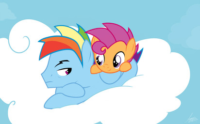 2013 chicasonic cloud couple crossgender cub duo equine feral friendship_is_magic hair lying male mammal multi-colored_hair my_little_pony outside pegasus purple_eyes purple_hair rainbow_dash_(mlp) rainbow_hair scootaloo_(mlp) sky wings young
Rating: Safe
Score: 2
User: 2DUK
Date: November 03, 2013
